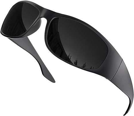 Polarized Super Dark Sunglasses  Biker Style Rider Wrap Around Style Lightweight UV Protection (Matte Frame/Superdark Lens)